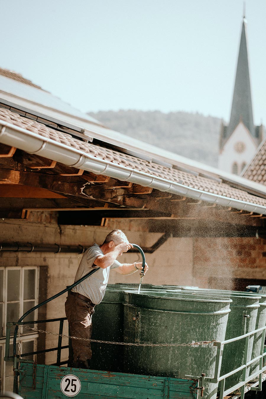 Reinigung der Weinlesebehälter
